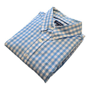 Croft & Barrow Shirt Mens Size XL Blue/White Gingham Long Sleeve Classic Preppy